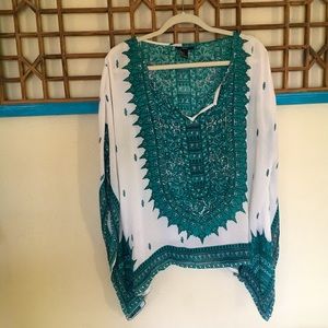 2/$20 🎈Teal & White Forever 21 Boho Scarf Shirt, size small